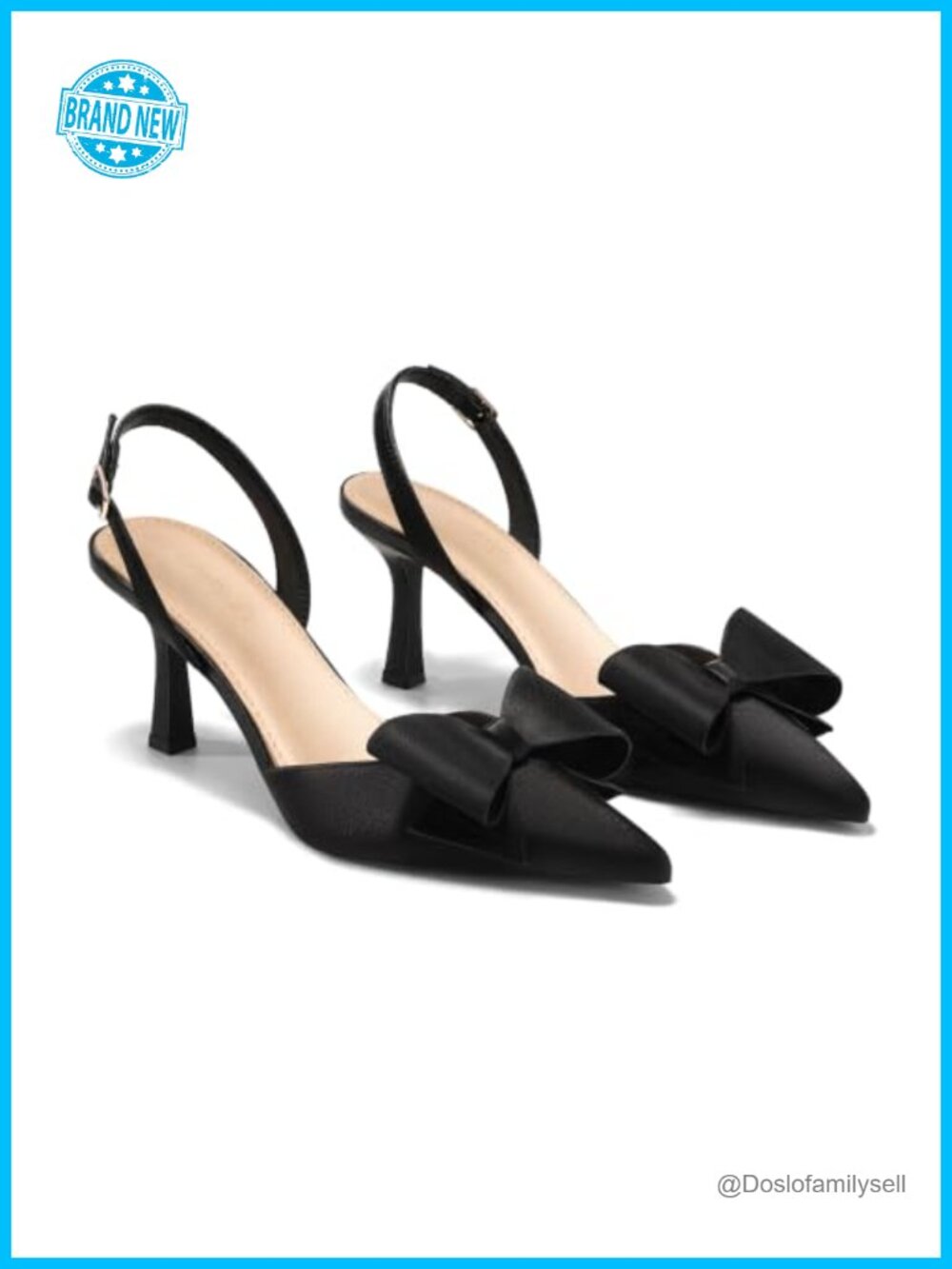 Satin Kitten Heel Slingback Bow Pointed Toe Wedding Pumps